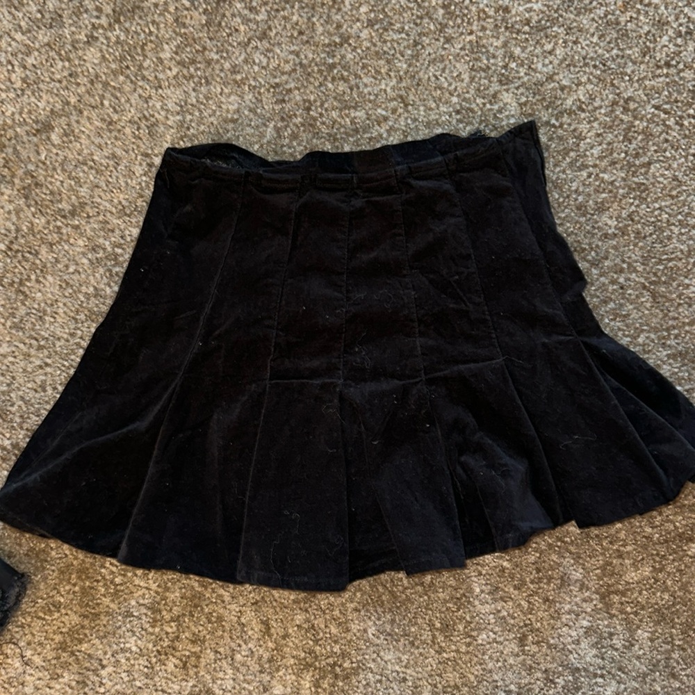 Black Velour Pleated Skirt